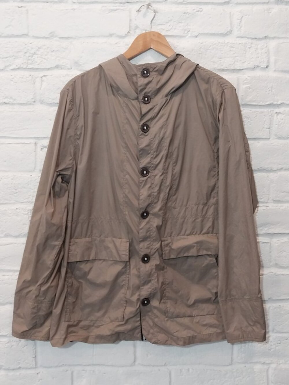 Five Four Hooded Lightweight Waterproof Hooded Jacket Mens M Brown Tan Pockets.